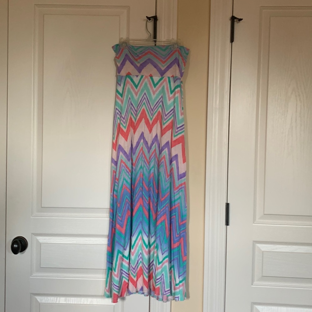 Multi color maxi skirt. Could even be used as a strapless dress!